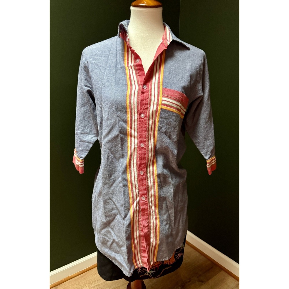 American Rhino Striped Button Down Shirt 3/4 Sleeve Womens' Size S